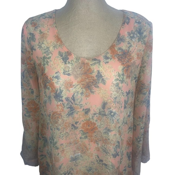 ASTR Pink Vintage Print Fully Lined Pastel Mini Dress with Lace Cuffs SZ M - Picture 2 of 9